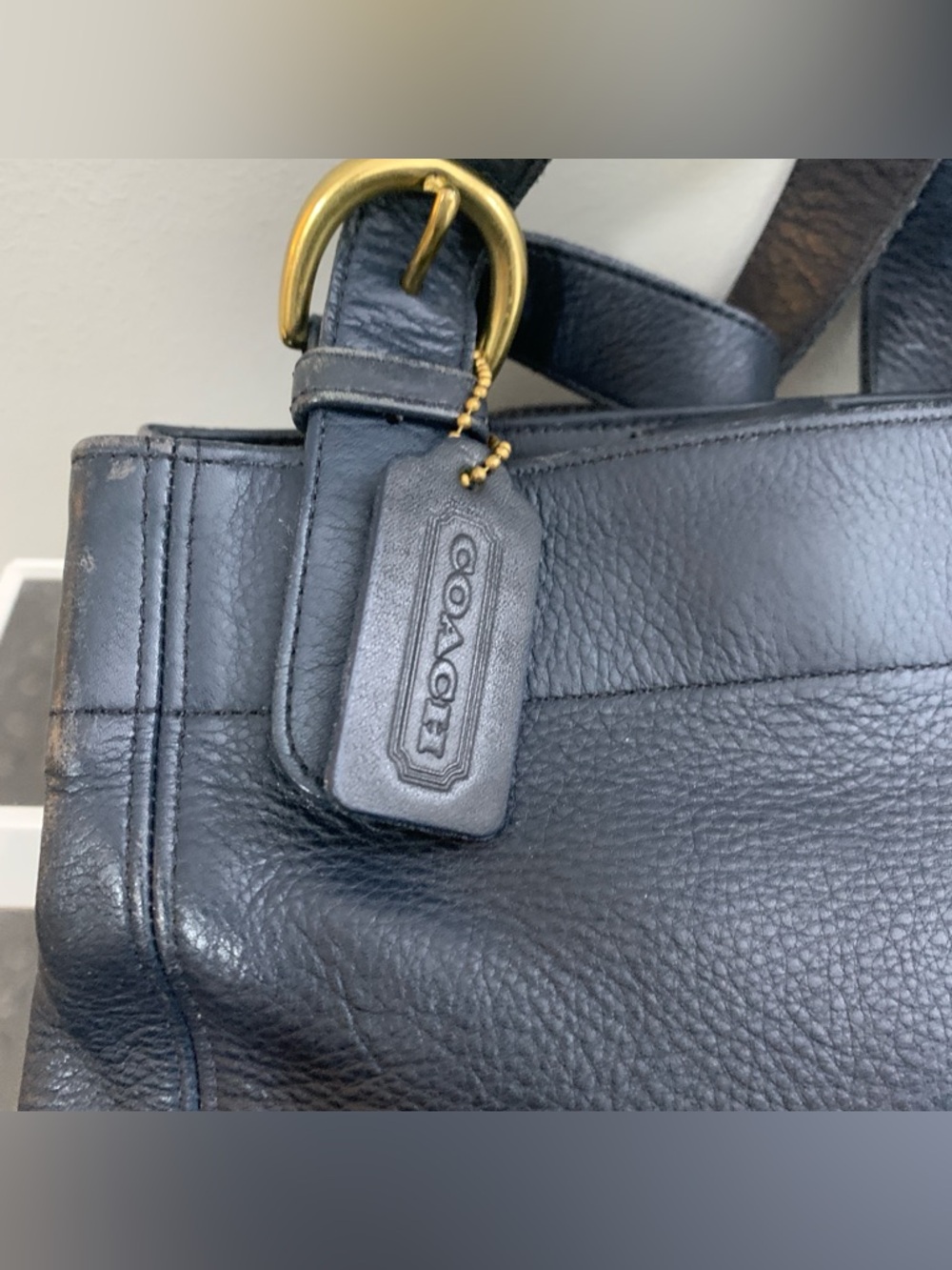 Coach Vintage Waverly SoHo Buckle Bag Shoulder Purse Navy Blue Brass Gold Tone! - Picture 8 of 16